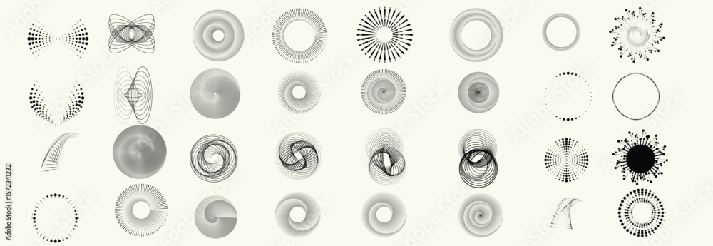 Poster collection of vector design elements. set of logos with lines, stripes and circles. various forms of