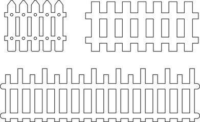 Wooden Fence line art Icon set. Classic Garden Fencing Symbol. Simple Fence cassic picket fence that embodies simplicity and security its clean line and rustic charm.collection of Garden fence wooden.