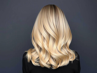 Naklejka premium Ai generated image of a womans blonde wavy hair is styled beautifully, creating a fashionable and elegant look from the back