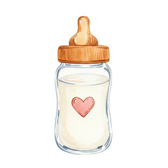 Baby bottle: Capture the purity of infancy with this adorable watercolor illustration of a baby bottle, a symbol of nourishment and the gentle touch of parenthood.