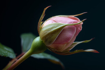 A closed, unopened rosebud. An unopened flower.