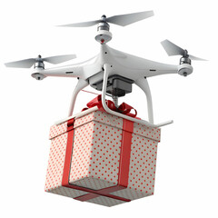 drone with gift box 3d rendering isolated