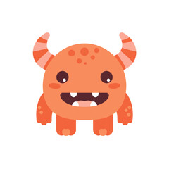 Fototapeta premium Adorable Orange Cartoon Monster with Horns