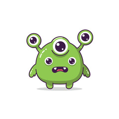 Naklejka premium Cute Green Cartoon Alien with Three Eyes and Friendly Expression