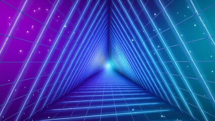 Fototapeta premium Neon Triangle Tunnel Psychedelic 80s Retro Synthwave Background