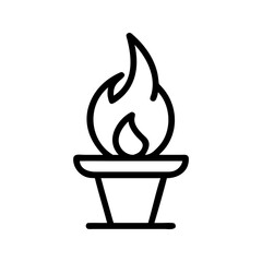Stylized line art icon of a burning torch in a simple holder