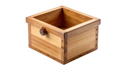 Wooden square storage box isolated on transparent background