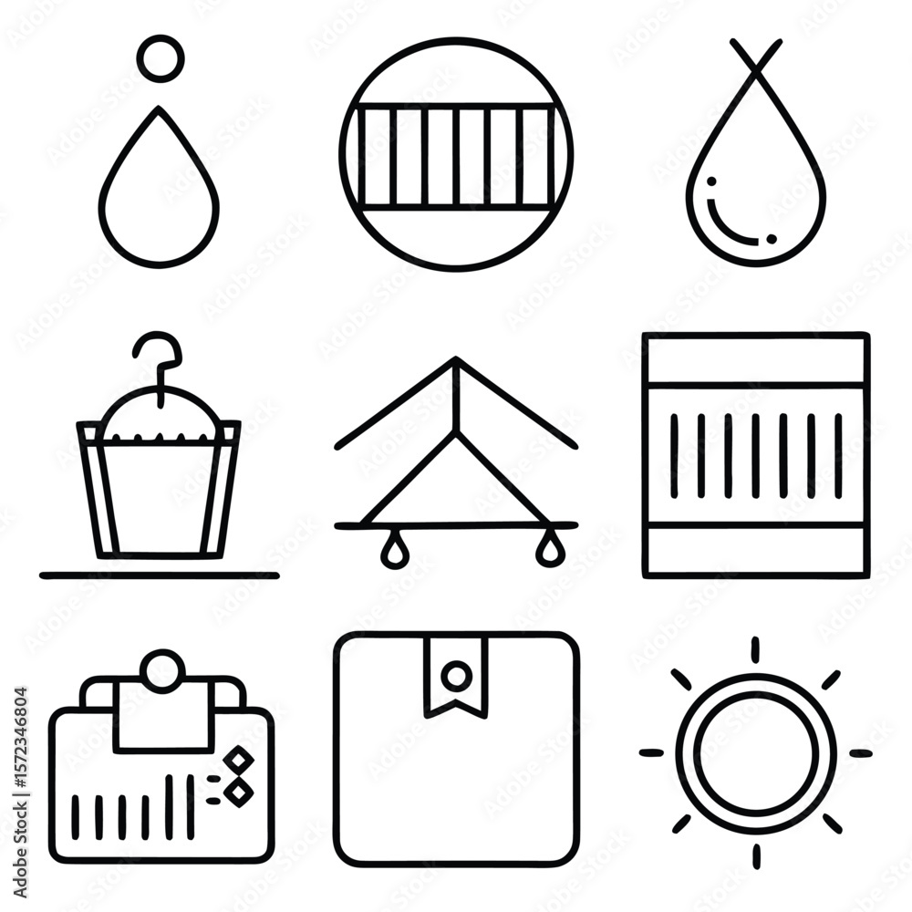 Poster minimalist line art icons representing various objects and concepts symbol