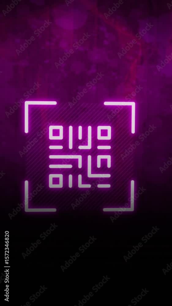 Poster animation of neon qr code with lines over black background