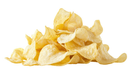 Fototapeta premium Pile of Golden Crispy Fried Potato Chips on Transparent Background Ready for Snacking and Enjoying