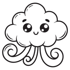 Whimsical Kawaii Cloud Blowing Wind Coloring Page