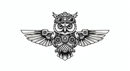 Obraz premium Steampunk Owl: Intricate mechanical owl design with goggles and gears, a fusion of nature and industrial aesthetics.