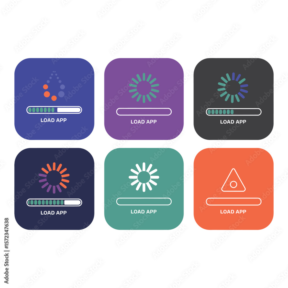 Poster app loading icons six colorful progress bar and loading animations for mobile interface design