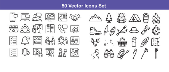 Set of  outline vector icons: business and outdoor activities