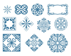 Set of italian tiles background in blue mosaic pattern for ceramic decoration geometric frame border line
