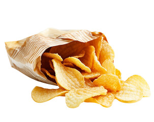 Crispy Potato Chips Spilling from Bag, Isolated on Transparent PNG