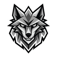 Fierce blue wolf mascot showcases bold colors and sharp geometric design elements on white