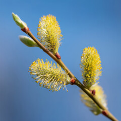 Willow flowers, blue sky on background, Ambient music album artwork