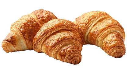 Three Golden Brown Croissants Isolated on Transparent PNG
