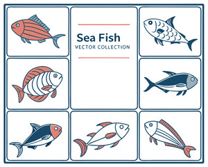 Vector illustration of colorful sea fish collection on a white background suitable for design