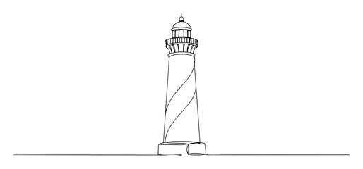 lighthouse on shore line drawing vector
