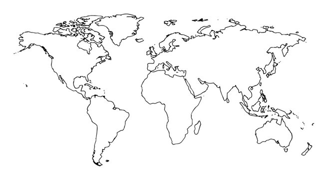 world map continents outline drawing