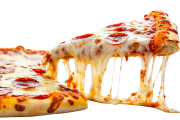 Delicious Pepperoni Pizza Slice, Isolated on Transparent PNG, Melted Cheese