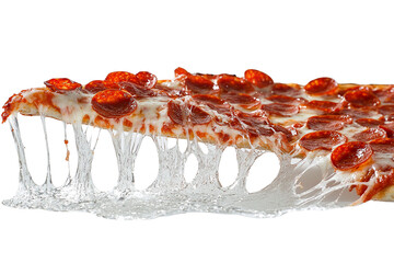 Delicious Pepperoni Pizza Slice, Isolated on Transparent PNG, Melted Cheese