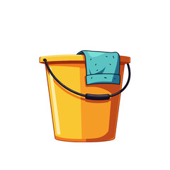 Yellow bucket with cleaning cloth, household cleaning tools