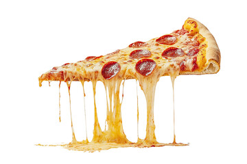 Delicious Pepperoni Pizza Slice, Melted Cheese, Isolated on Transparent PNG
