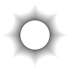Sun with halo, a solar disk symbol. White circle representing the sun, surrounded by sunbeams that radiate outwards in eight cardinal directions, evoking the optical illusion of an illusory contour.