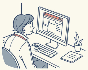 Person working on computer in minimalist style suitable for design projects