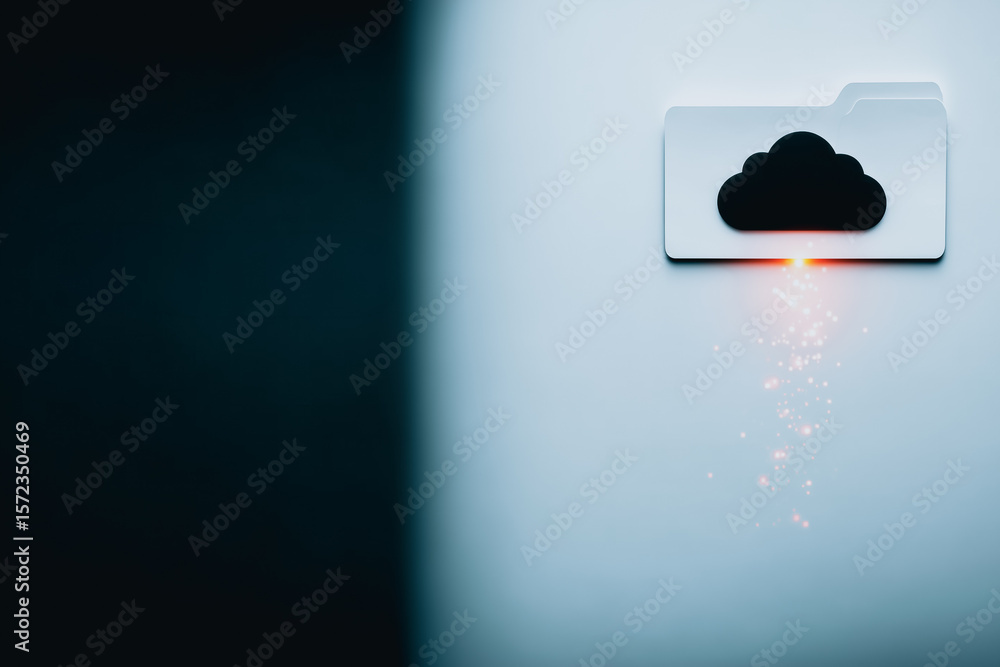 Poster digital storage concept: a symbolic representation of digital storage. a stylized folder icon featur