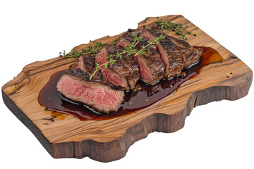 Sliced Grilled Steak on Wood, Isolated on Transparent PNG