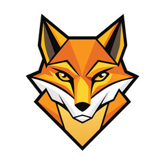 Angular design shows a fox head with striking yellow eyes gazing intently forward