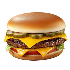 Juicy Cheeseburger with Pickles, Isolated on Transparent PNG
