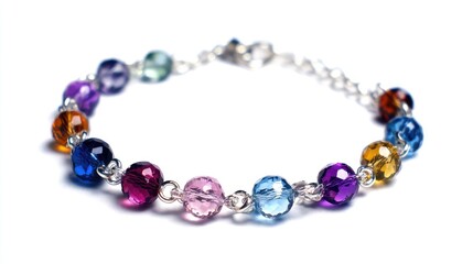 Tiny bracelet with mixed colors on silver chain meant for kids shown on white