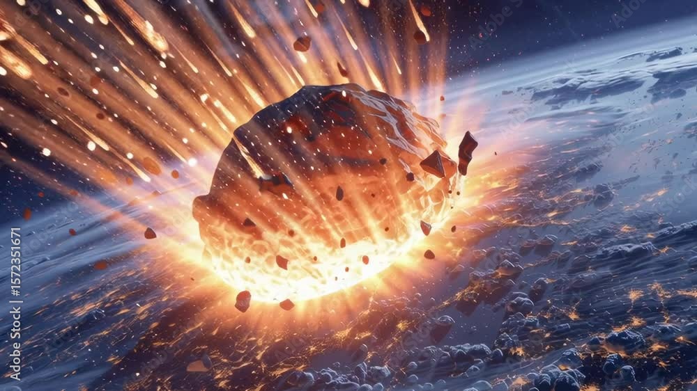 Aufkleber a large rock is falling from the sky and creating a huge explosion. the image has a mood of destruct