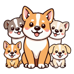 Fototapeta premium A group of happy joyful cute 5 dogs illustration cartoon character