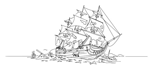 shipwreck near rocks © Wieslaw