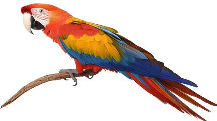 Fototapeta premium Vibrant scarlet macaw perched background isolated on a Transparent background, PNG file.