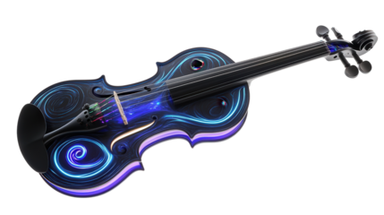 Unique electric violin with futuristic design background isolated on a Transparent background, PNG file.