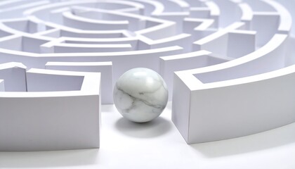 White marble sphere in a complex maze