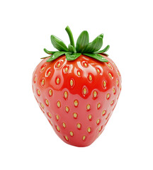 Glossy Red Strawberry, Isolated on Transparent PNG, 3D Render