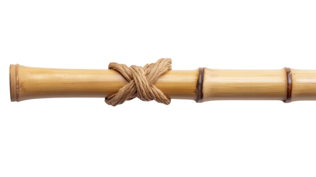 Unique handmade bamboo flute with natural knots background isolated on a Transparent background, PNG file.