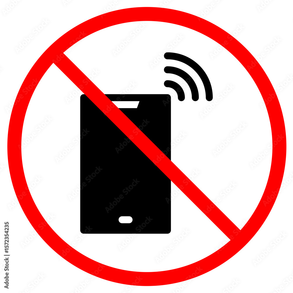Poster no mobile phone sign with red circle and diagonal line concept