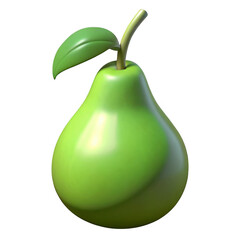 3d glossy green pear with leaf isolated on transparent background