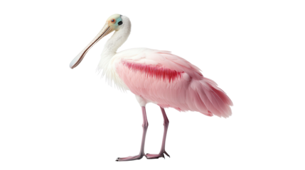 Unique roseate spoonbill standing background isolated on a Transparent background, PNG file.