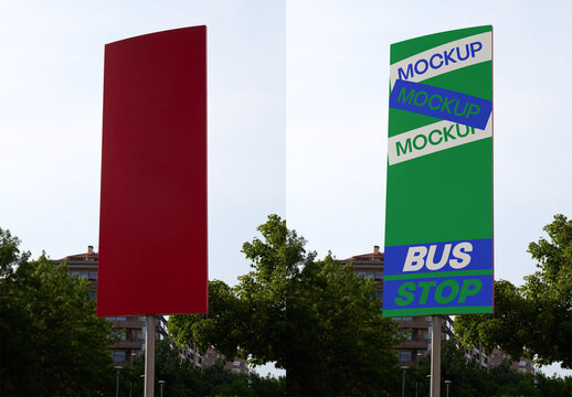 Bus stop sign mockup stands tall in urban Spain