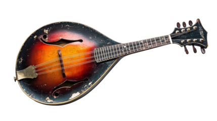 Vintage mandolin with sunburst finish background isolated on a Transparent background, PNG file.